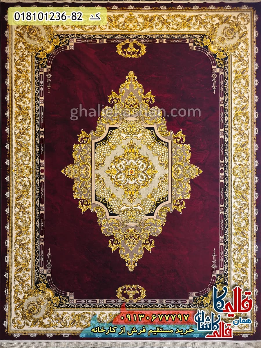 فرش طلاکوب 1200 شانه طرح رزیتا زمینه قرمز روناسی کاشان — تصویر ۲