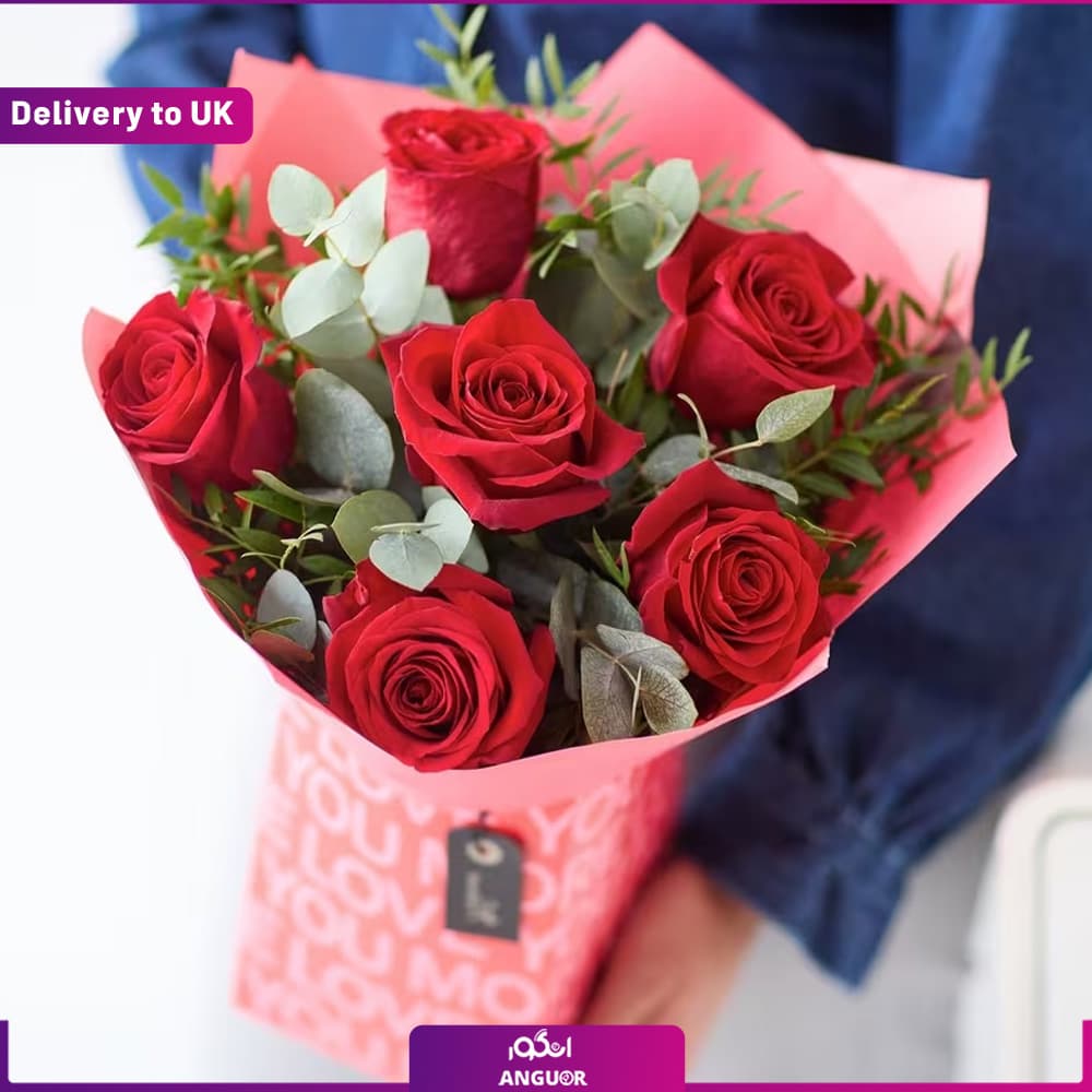 دسته گل 6 شاخه رز قرمز (تحویل در انگلستان)
