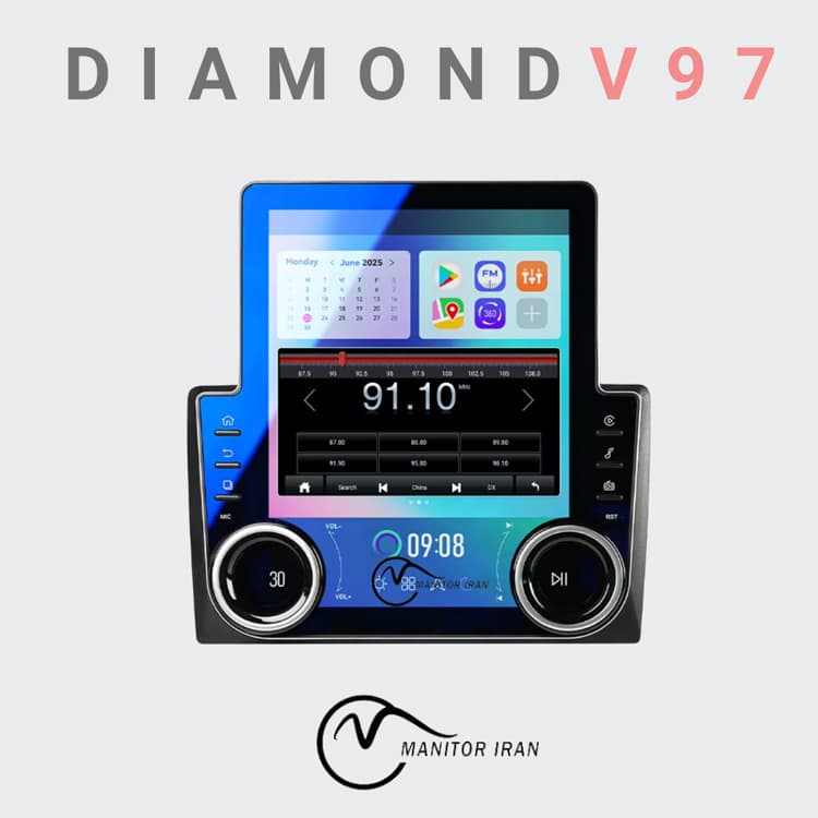 مانیتور اکتیون برند دایموند تسلایی 4+64 اپل کارپلی مدل V97 همراه با قاب — تصویر ۳