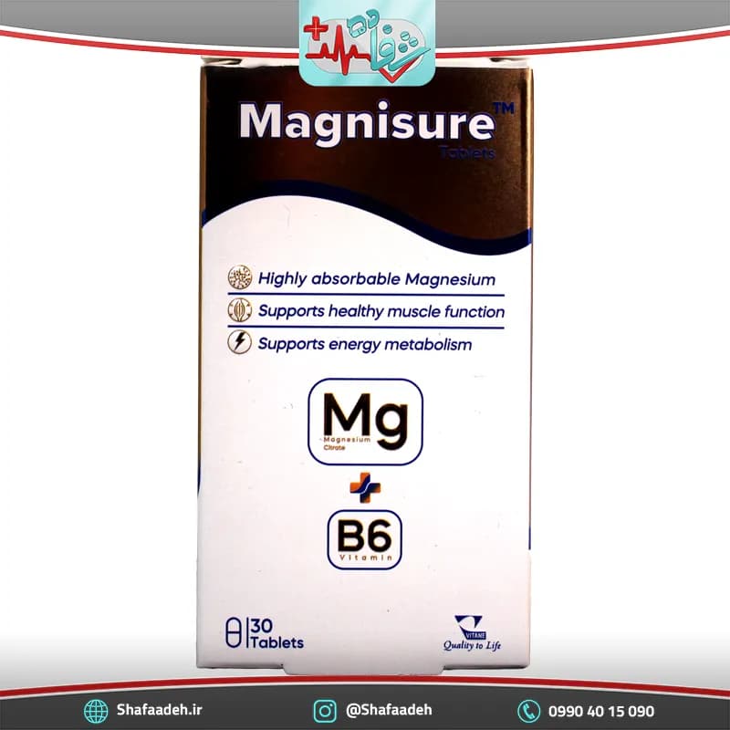 قرص مگنی شور منیزیم ویتامین B6 ویتان 30 عددی- Vitane Magni-Sure Magnesium & Vitamin B6 30 Tabs