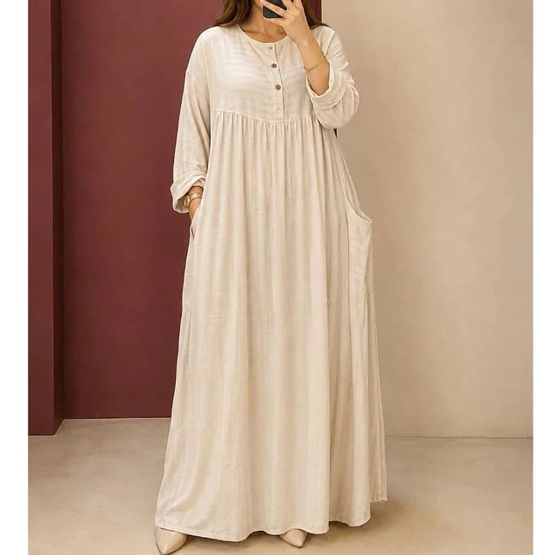 پیراهن ساحلی مانتویی لینن قواره دار وارداتی /کد29920 — تصویر ۵