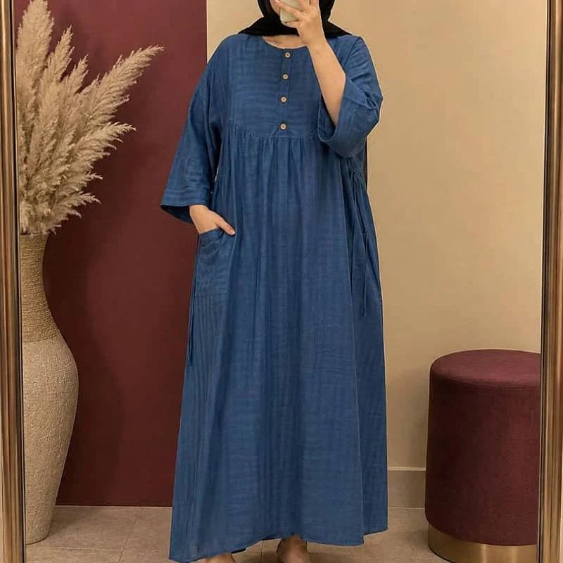 پیراهن ساحلی مانتویی لینن قواره دار وارداتی /کد29920 — تصویر ۳