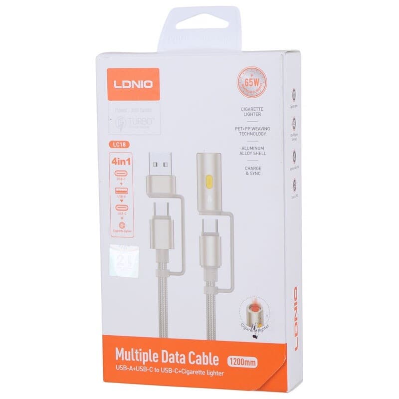 کابل شارژ چندکاره فست شارژ 65 وات الدینیو LC18 طول 1.2 متر — تصویر ۵