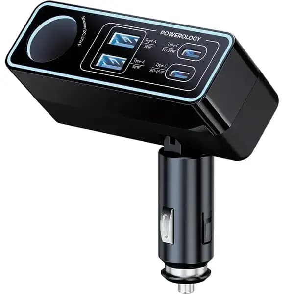 شارژر فندکی 120 وات فست شارژ ماشین مدل پاورولوژی Powerology PWDA58BK — تصویر ۳
