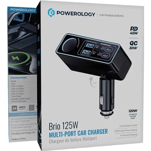 شارژر فندکی 120 وات فست شارژ ماشین مدل پاورولوژی Powerology PWDA58BK — تصویر ۴