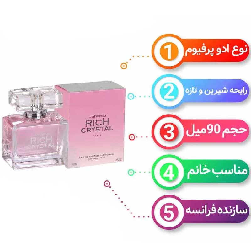 ادکلن زنانه ریچ کریستال ژوهان بی Rich Crystal johan b حجم ۹۰ میل — تصویر ۲