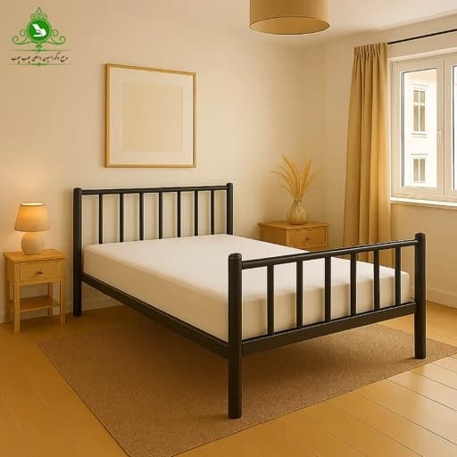 تخت خواب یک و نیم نفره فلزی فرفوژه مدل اشکان عرض 120 بدون تشک مبلمان فرنا مدل 1143158