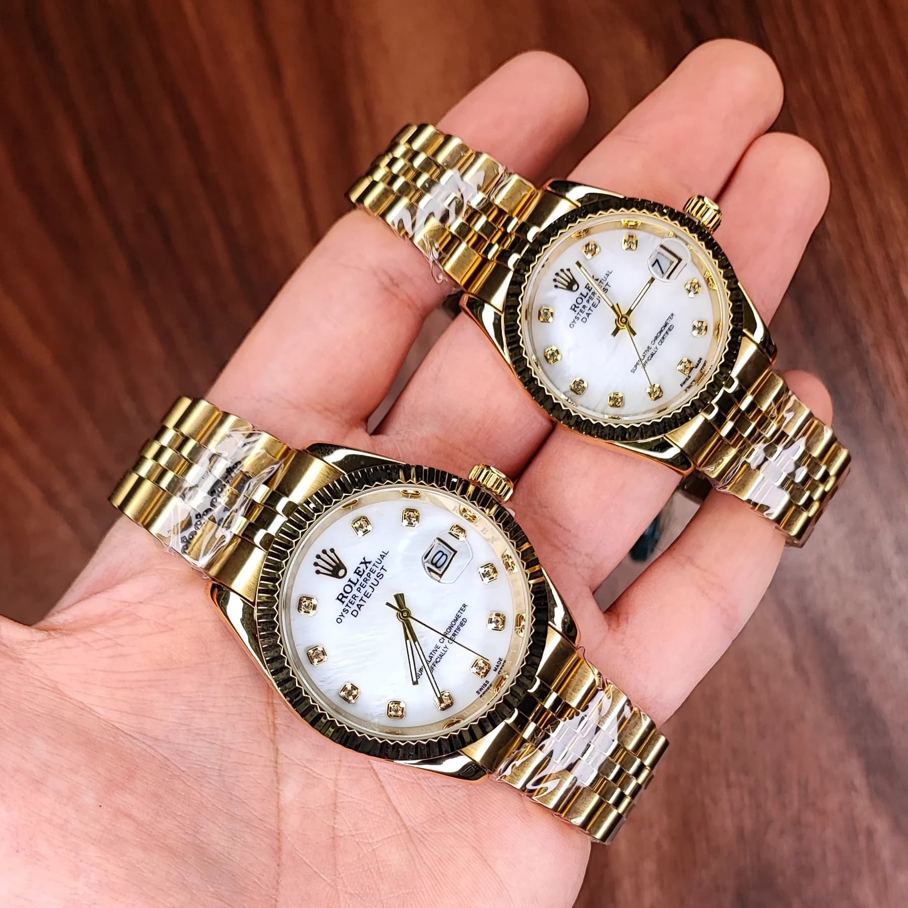 ست ساعت مچی عقربه ای رولکس دیت جاست سفید طلایی (موتور ژاپن) — تصویر ۷