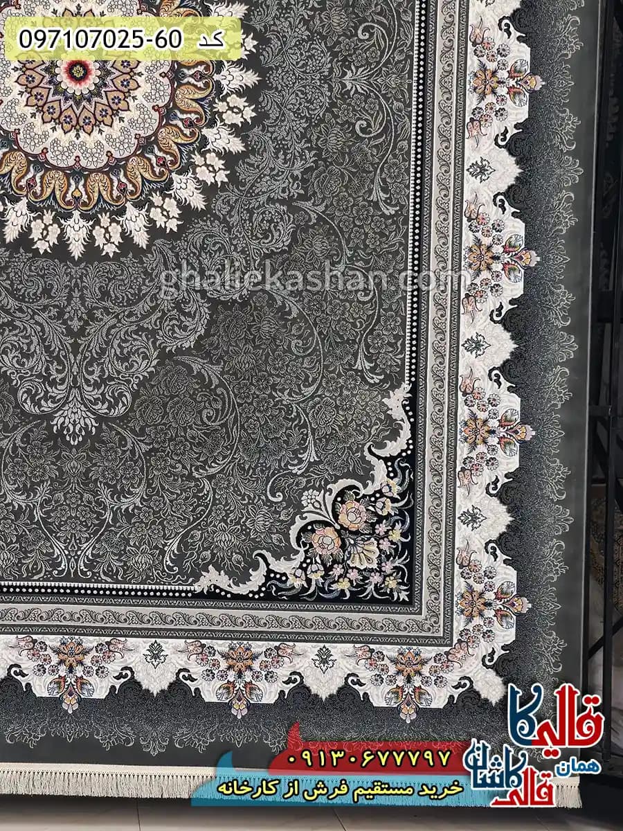 فرش 700 شانه طرح دلاریس زمینه طوسی دودی کاشان — تصویر ۳