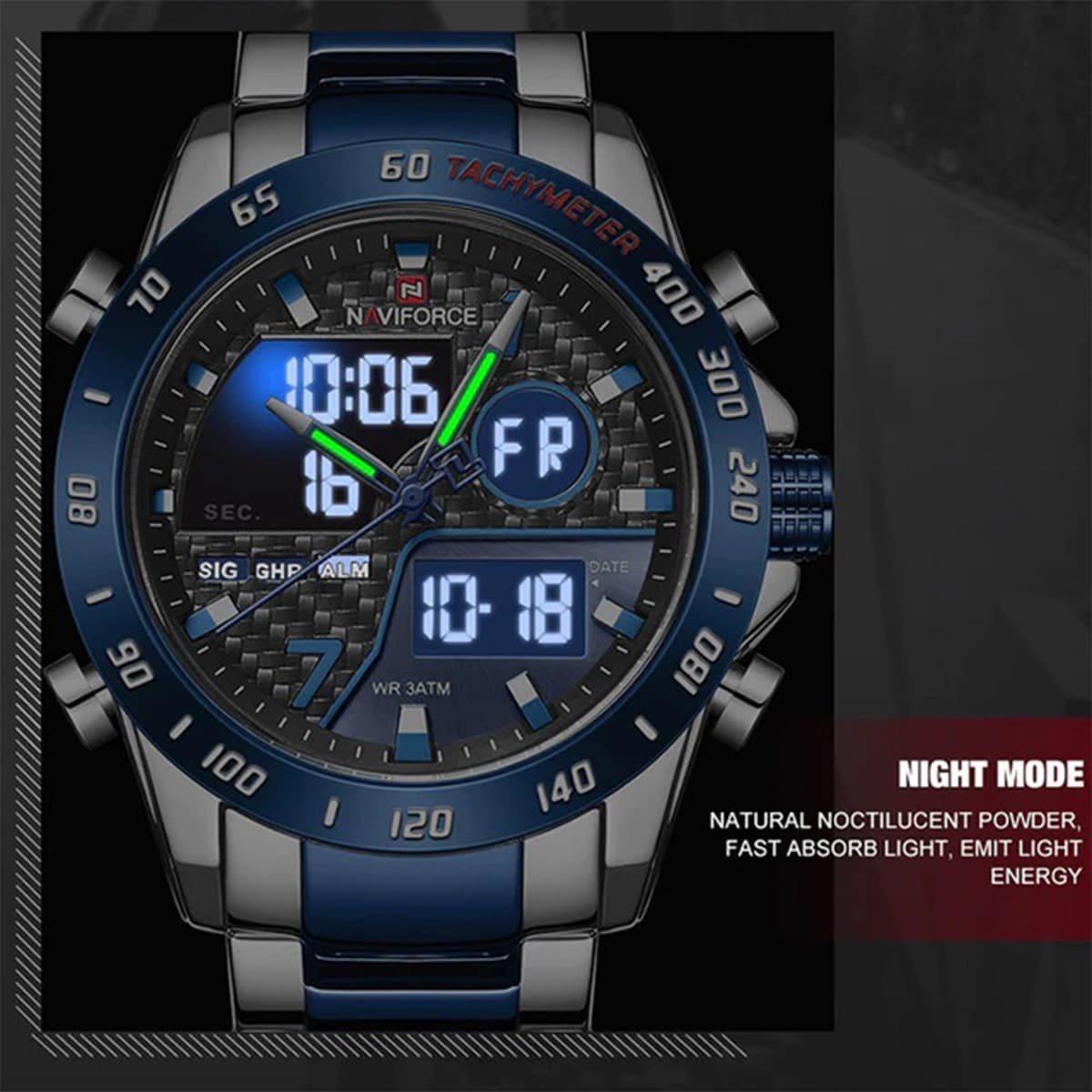 ساعت مچی نیوی فورس مردانه سورمه ای_سیلور مدل Naviforce 9171 — تصویر ۲