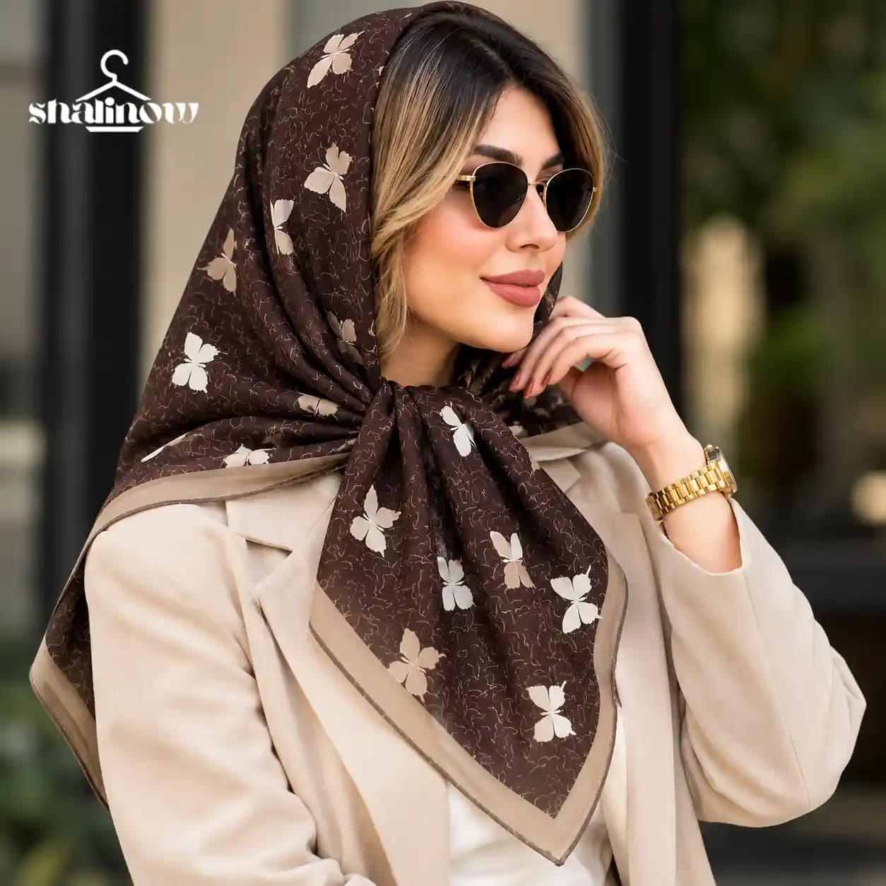 روسری حریر قهوه ای