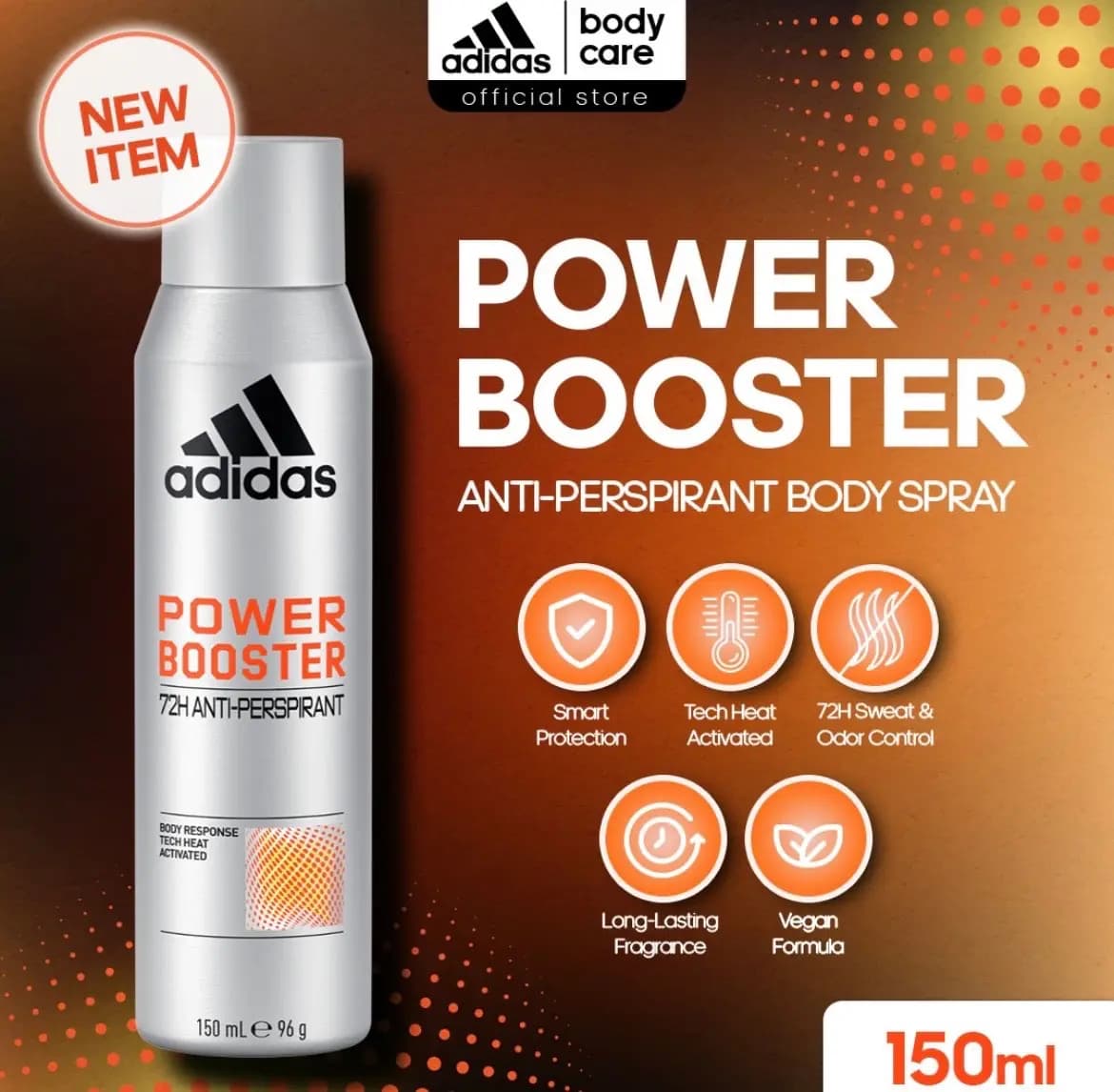 اسپری ضد تعریق دئودورانت آدیداس Power Booster 72H خاکستری مردانه — تصویر ۳