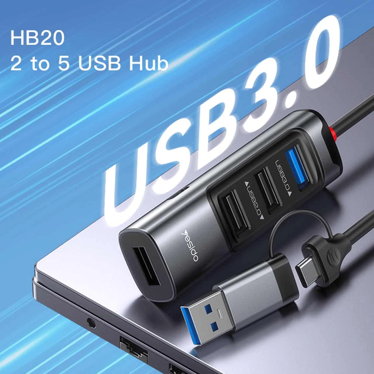 هاب 5 پورت Yesido USB Type-C مدل HB20 100W — تصویر ۶