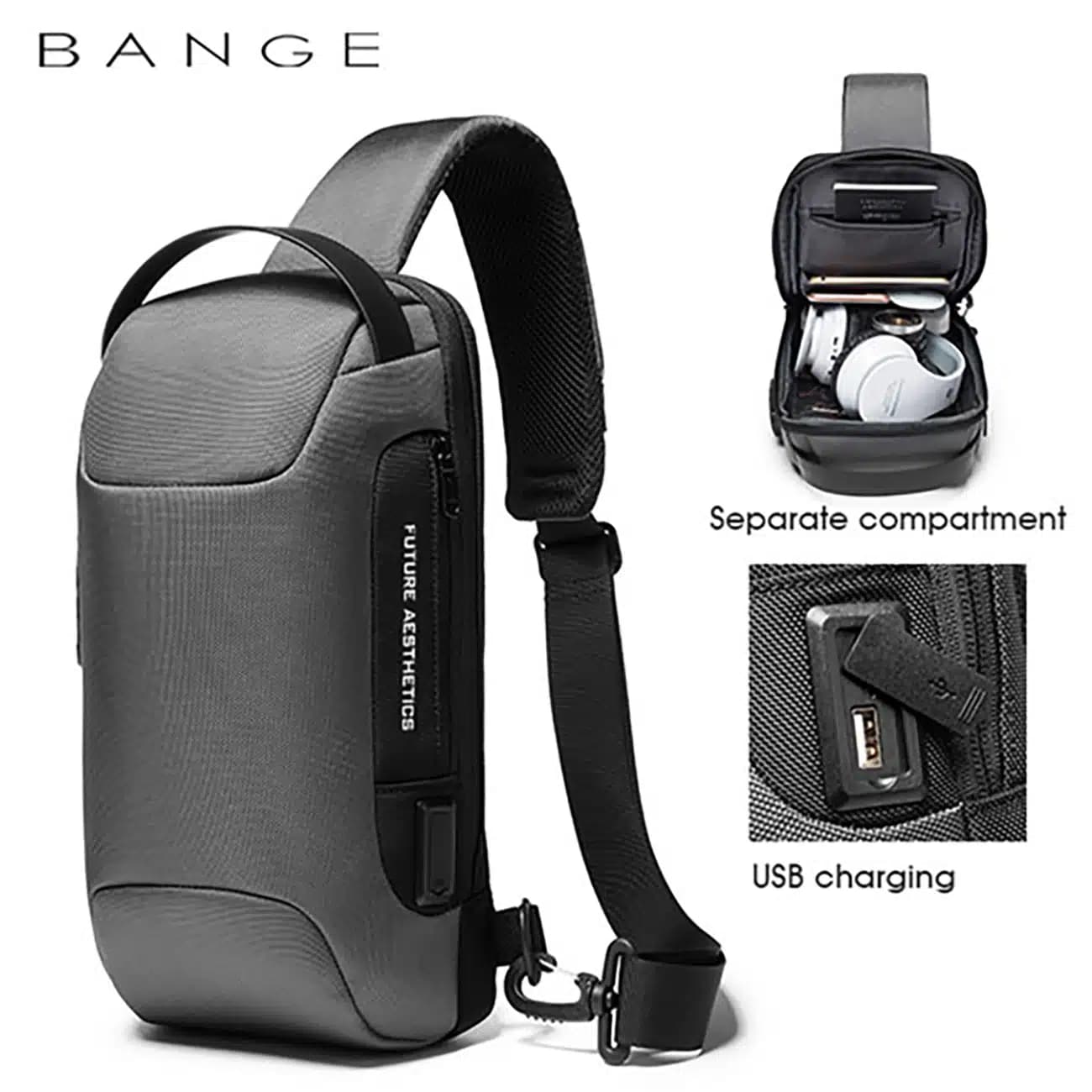 کیف کراس بادی مردانه بنج اصل BANGE BG-22085 رمز دار با پورت USB — تصویر ۶