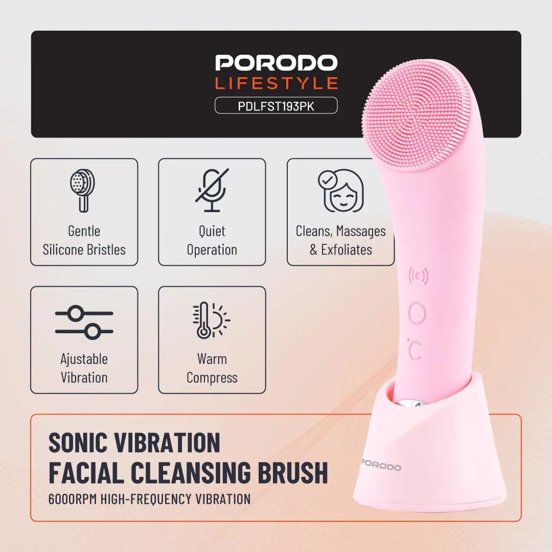 براش پاک کننده صورت شارژی پرودو Porodo Lifestyle Sonic Vibration Facial Cleansing Brush PDLFST193PK — تصویر ۵