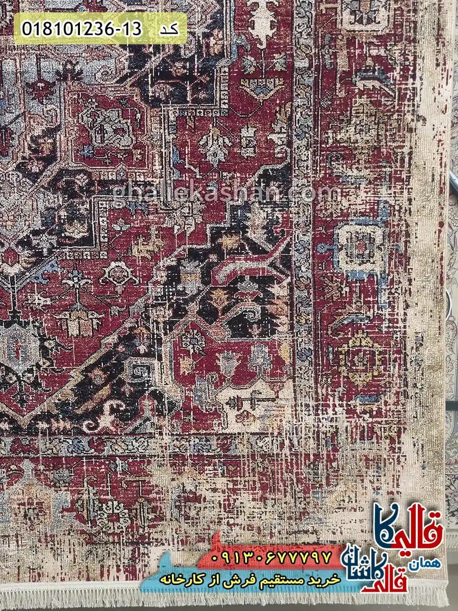 فرش وینتیج 1200 شانه طرح هریس زمینه قرمز کاشان — تصویر ۳