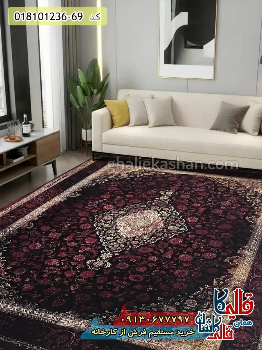 فرش وینتیج 1200 شانه طرح قطبی کاشان زمینه قرمز