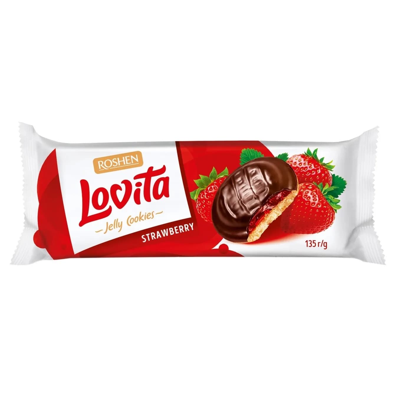 بیسکویت شکلاتی روشن لاویتا با ژله توت فرنگی135گرمی