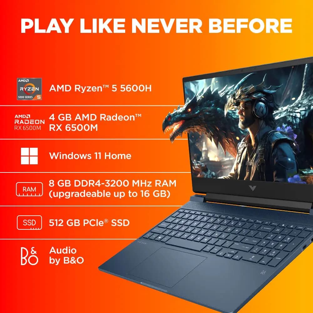 لپ تاپ HP Victus 15 Ryzen 5 5600H, 16GB Ram, 1TB SSD, 4GB AMD Radeon RX 6500 — تصویر ۳
