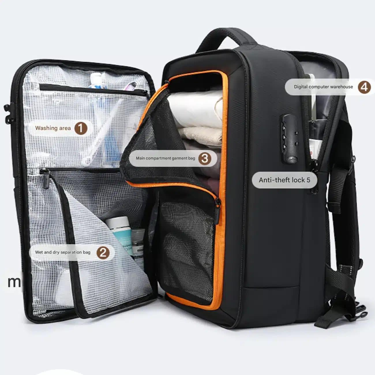 کوله پشتی لپ تاپ 15.6 اینچ بنج اصل Bange BG-7876 طرح چمدان رمزدار 22 لیتری — تصویر ۶