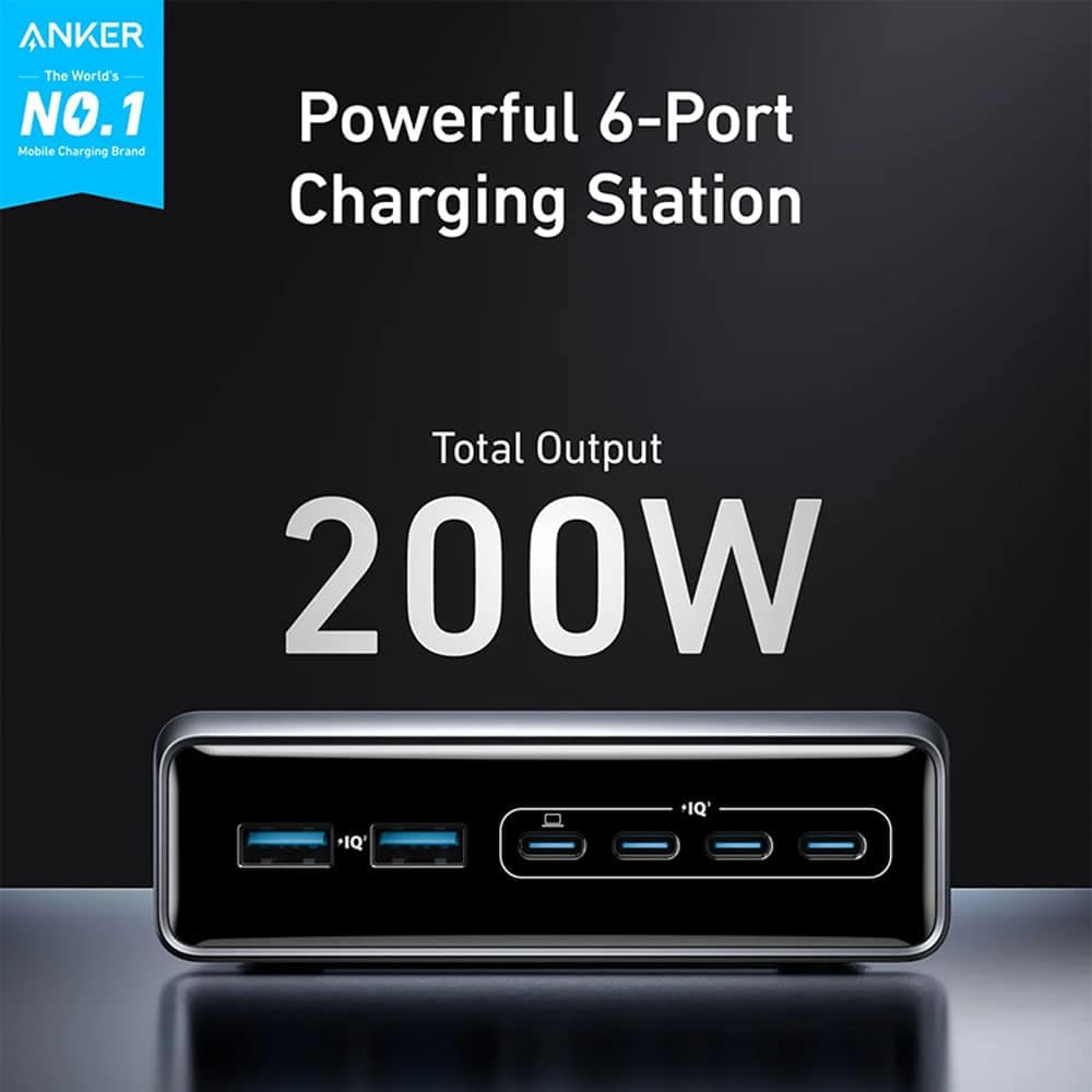 شارژر رو میزی 6 پورت انکر 200 وات مدل Supercharged Multi-Port Desktop Charging Station – A2683P41 — تصویر ۲