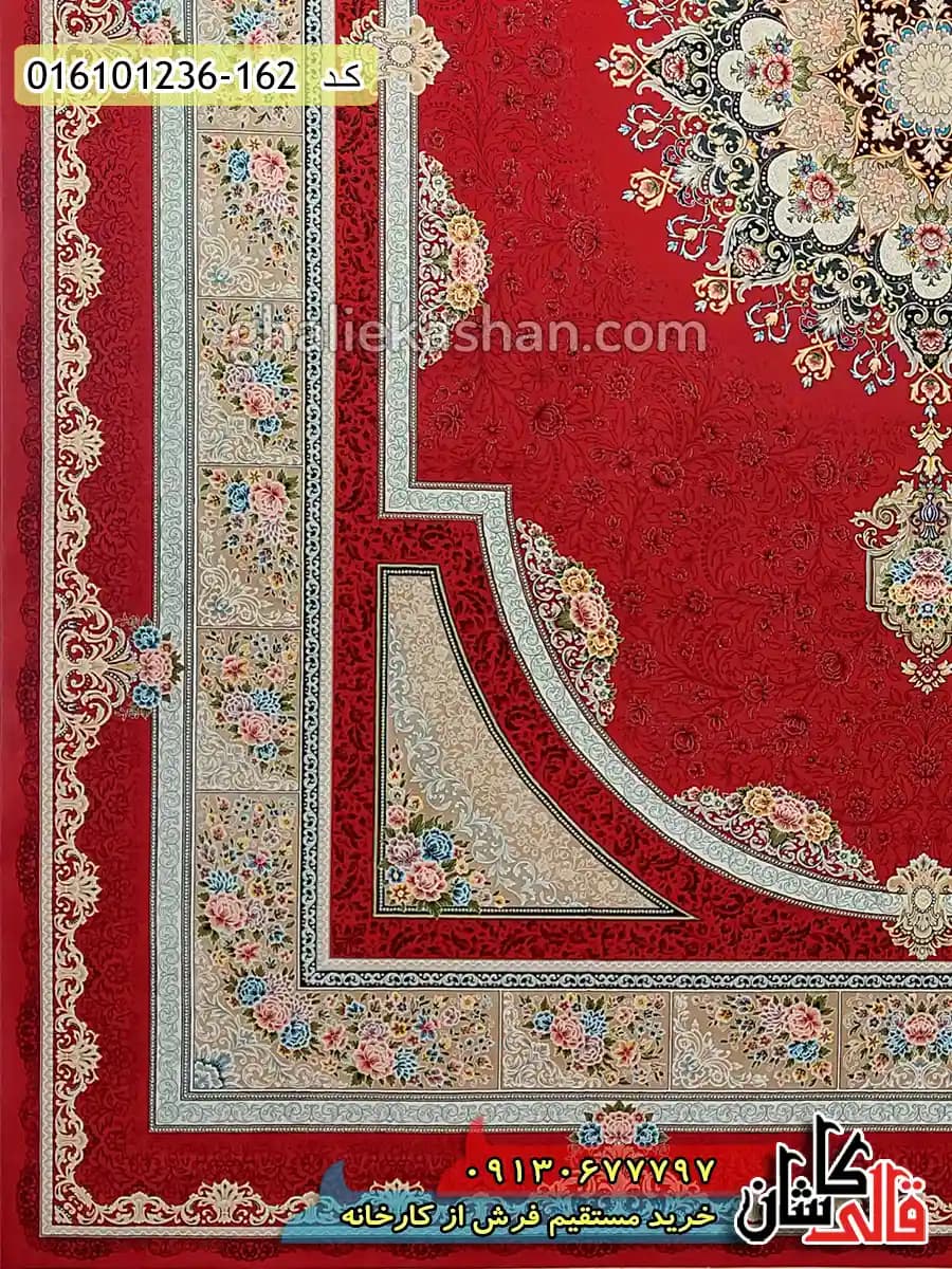 فرش 1200 شانه طرح طاق بستان زمینه قرمز لاکی کاشان — تصویر ۵