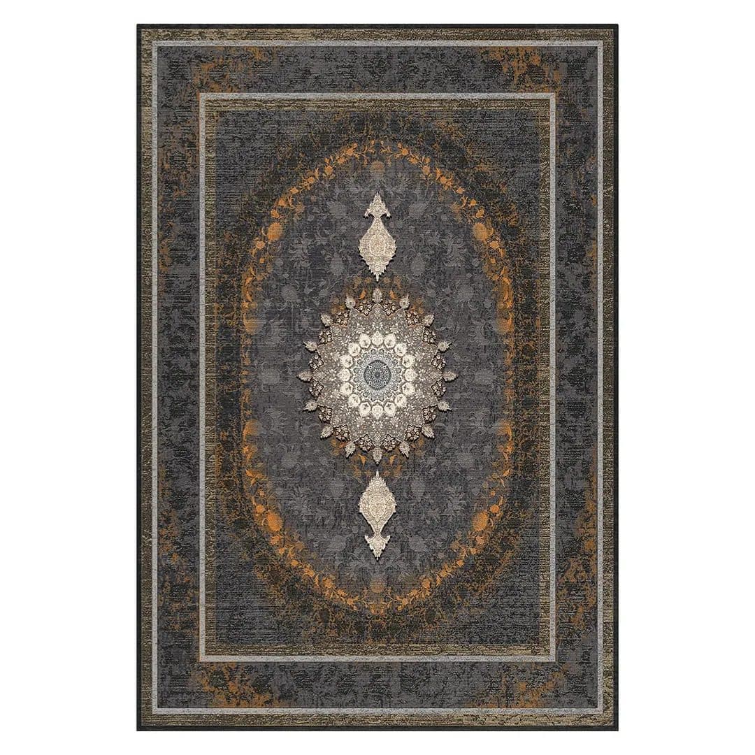 فرشینه مخمل ترک طرح وینتیج زغالی کد L6-331