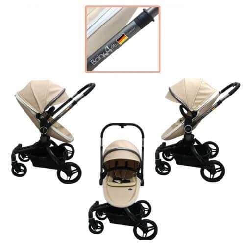 سرویس کالسکه و کریر همراه ساک لوازم چرم کرم بیبی فورلایف Baby4Life — تصویر ۵