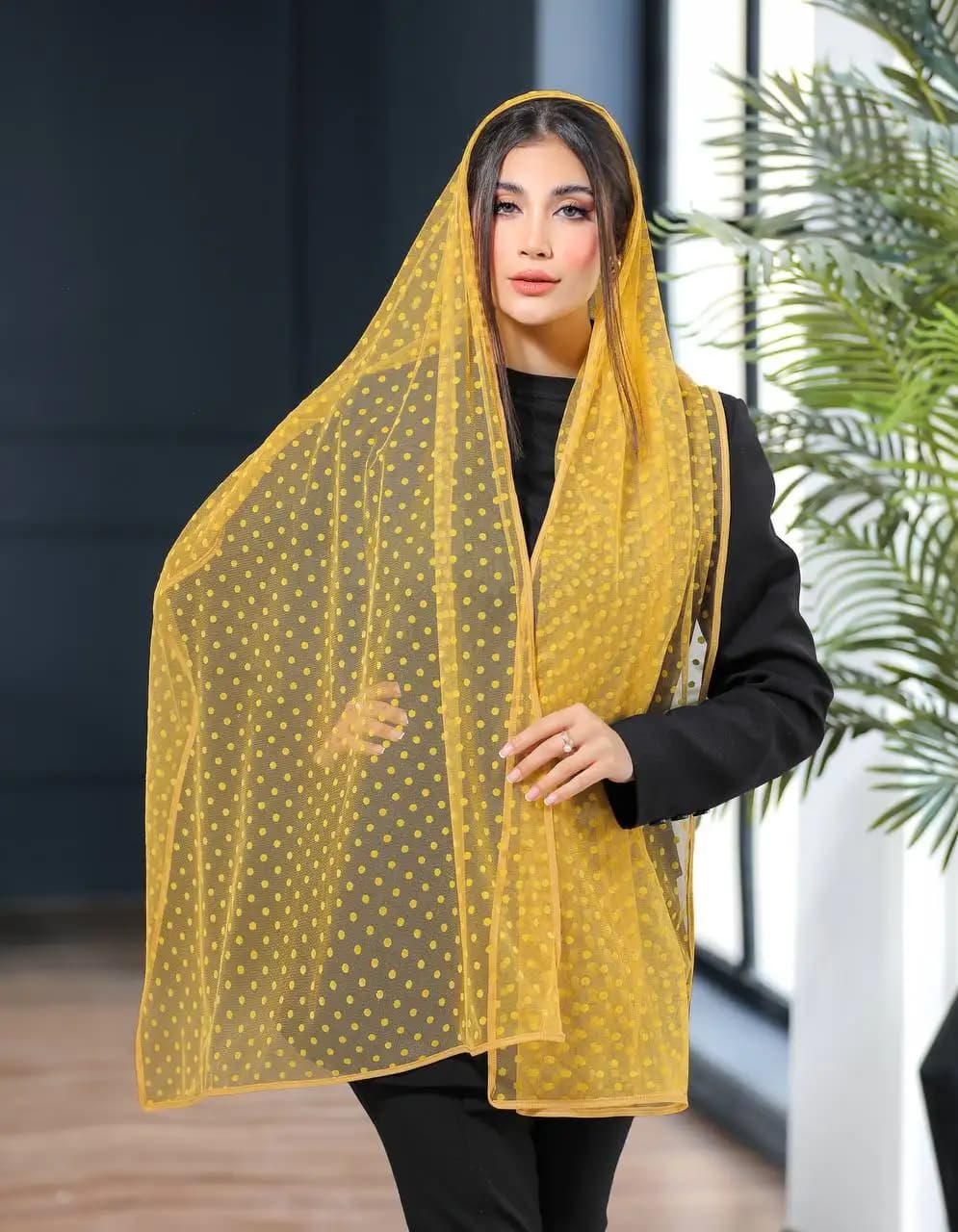 شال توری نوارگان (زرد) کد 4092