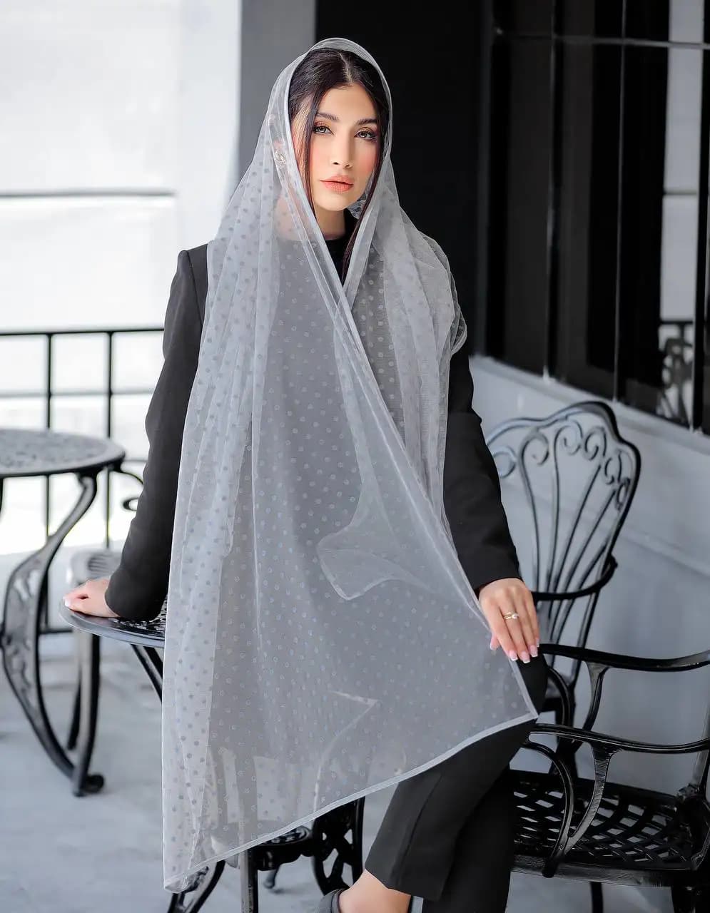 شال توری نوارگان (طوسی) کد 4092