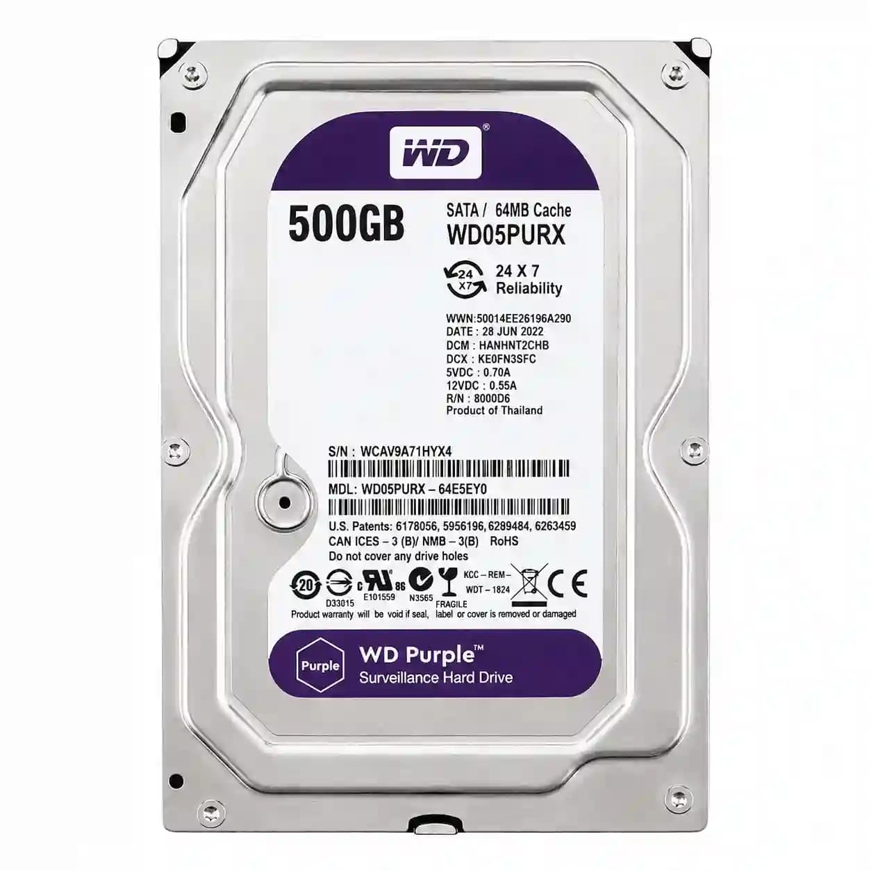 هارد دیسک بنفش 500 گیگابایت 1 سال گارانتیWD Purple گرید B شرکتی