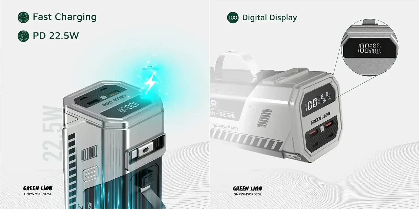 پاوربانک با ظرفیت 50000 هزار میلی امپر 22.5 وات گرین لاین مدل Green Lion Power Max 22.5W — تصویر ۴