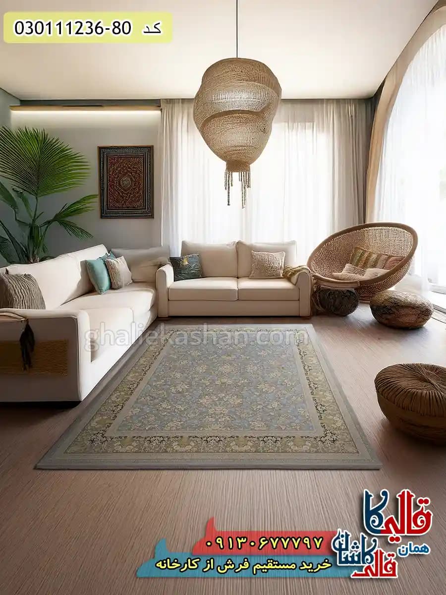 فرش طلاکوب 1200 شانه طرح افشان طلا زمینه طوسی نقره ای کاشان – گل برجسته