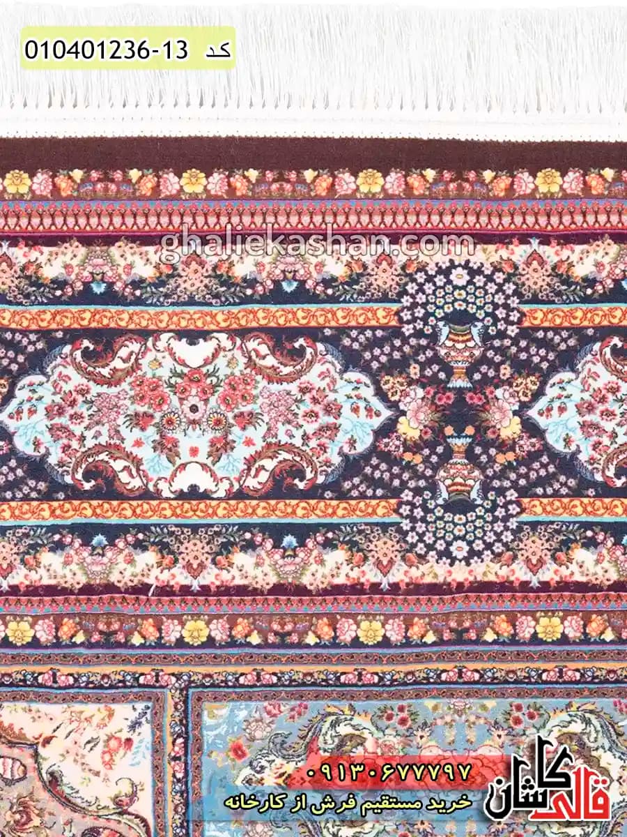 فرش 1200 شانه خشتی طرح ترنجبین زمینه قهوه ای کاشان — تصویر ۳