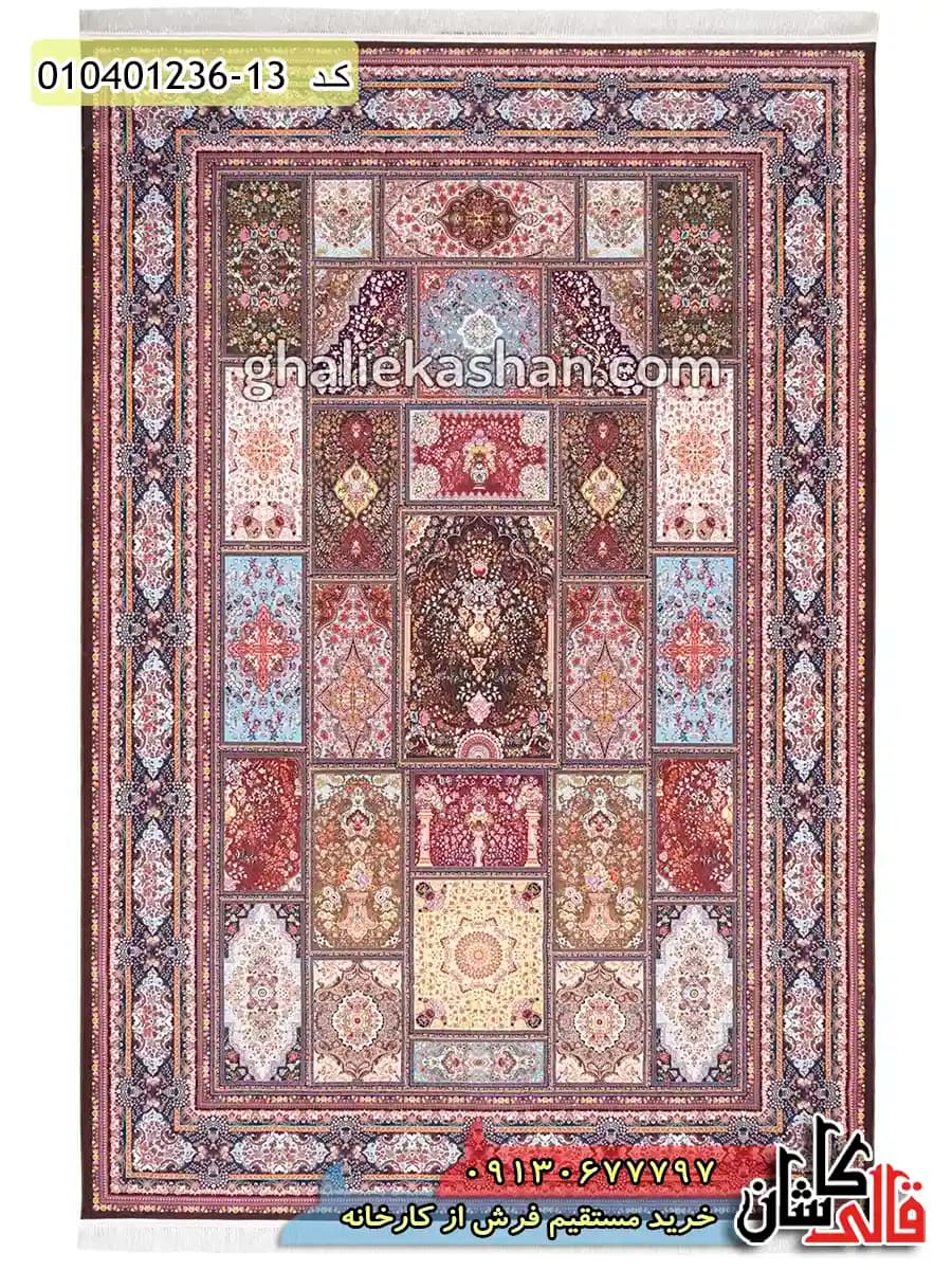 فرش 1200 شانه خشتی طرح ترنجبین زمینه قهوه ای کاشان — تصویر ۲