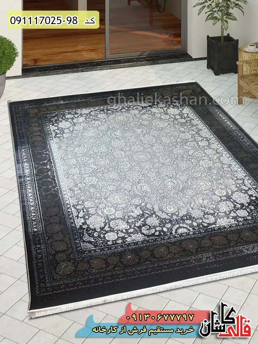 فرش وینتیج 700 شانه طرح افشان افرا زمینه قهوه ای کاشان – گل برجسته