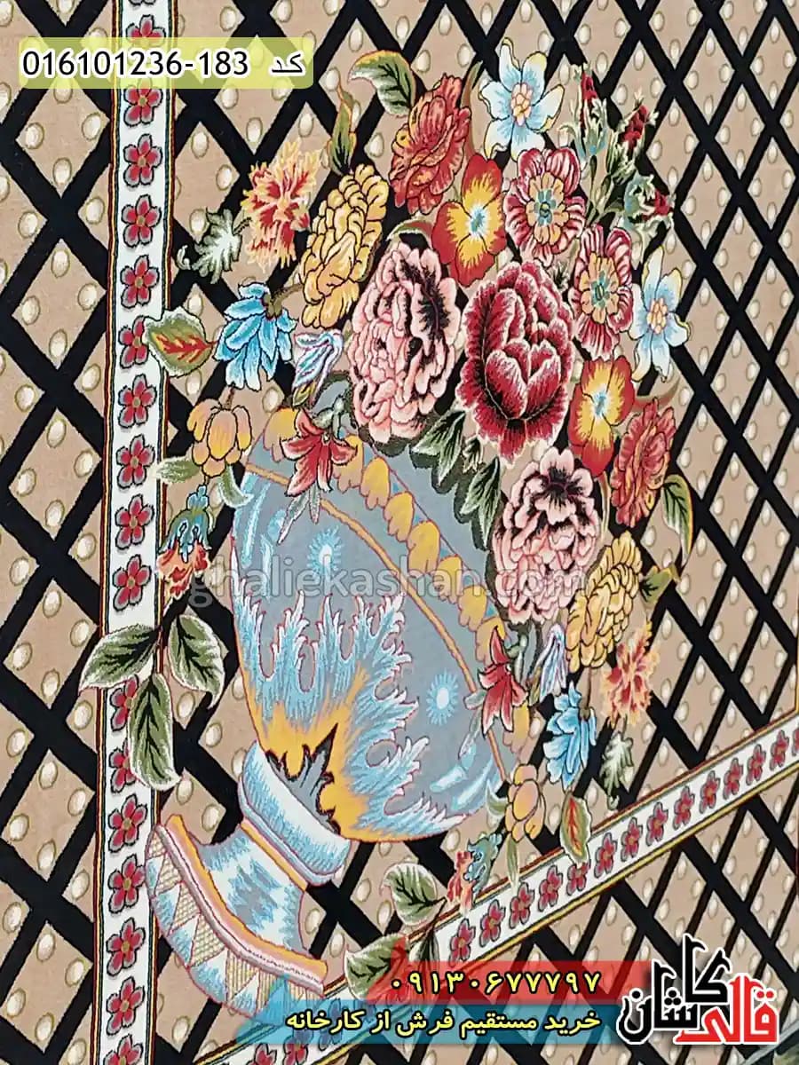 فرش فرانسوی 1200 شانه طرح گلایول زمینه سرمه ای کاشان — تصویر ۴
