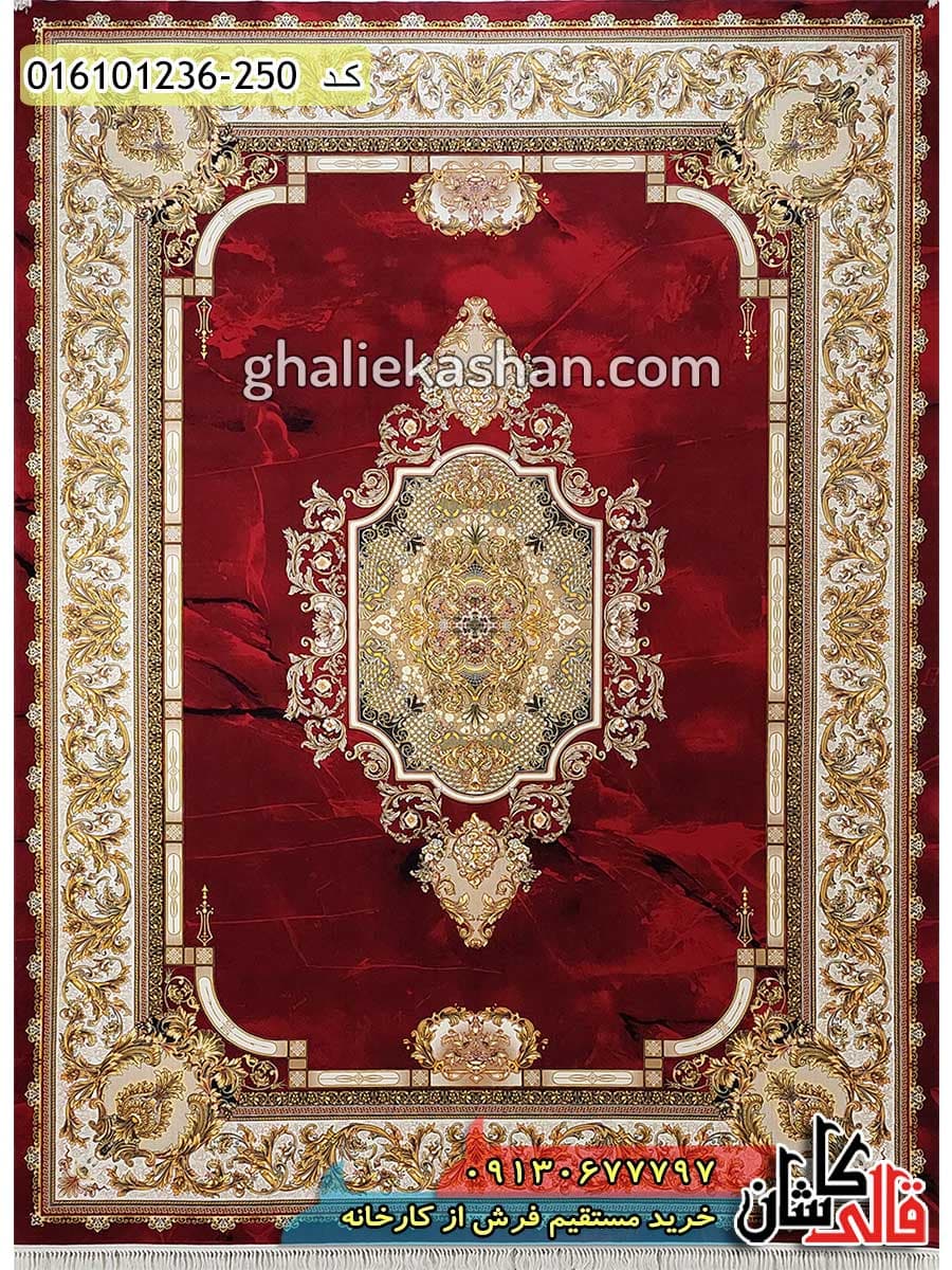 فرش مدرن 1200 شانه طرح رزتا زمینه قرمز لاکی کاشان — تصویر ۲