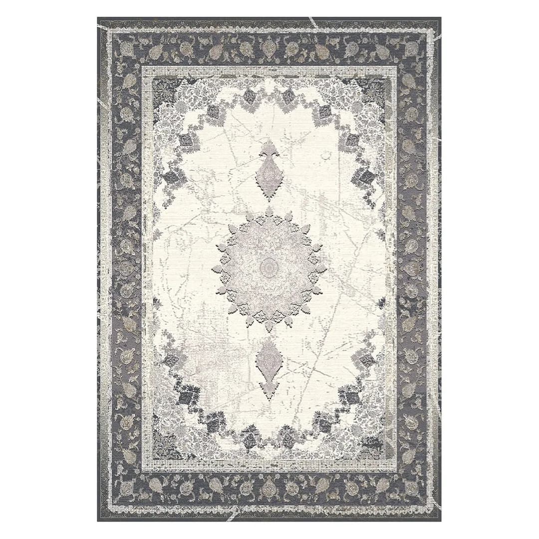 فرشینه مخمل ترک طرح شمسه کرم کد L6-150 — تصویر ۳