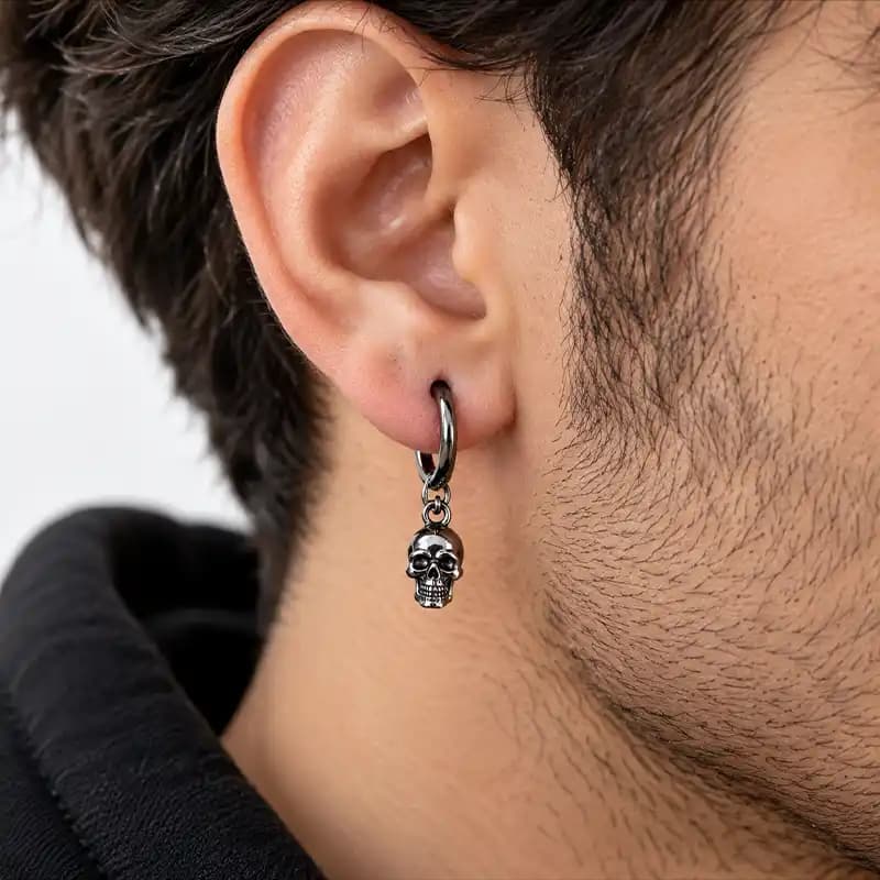 پک گوشواره پسرانه آویزدار طرح اسکلت و عنکبوت-مجموعه 3 عددی-زیورینو — تصویر ۳