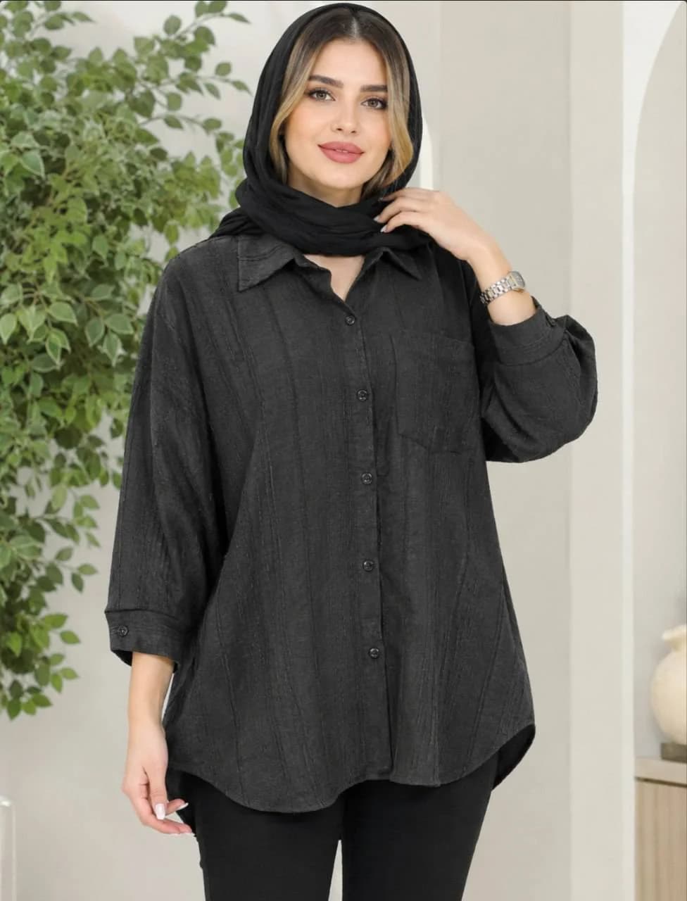 شومیزمشکی زنانه آستین بلند ژاکارد کد 107