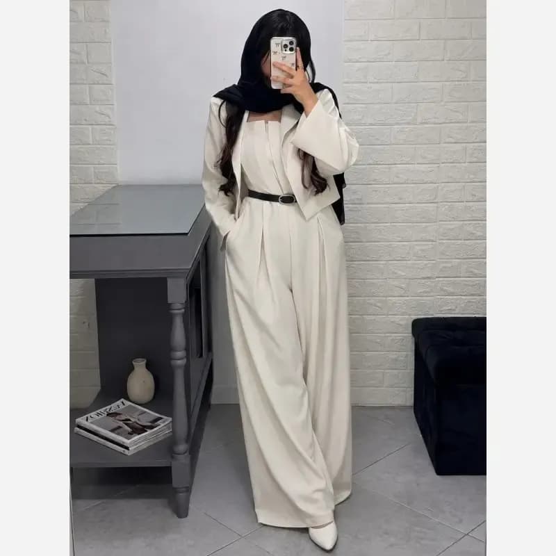ست کت و سارافون سایز بزرگ یقه دلبری جنس مازراتی گرم بالا رنگ بندی متنوع فری سایز — تصویر ۷