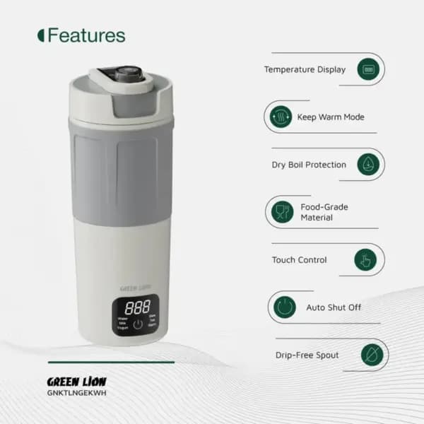 کتری برقی قابل حمل گرین لاین Green Lion Kettle & Go ظرفیت 600 میلیلیتر — تصویر ۲