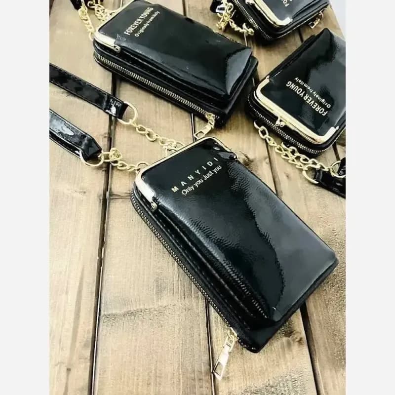 کیف اسپرت جاموبایلی دهنه دار ورنی مشکی وارداتی — تصویر ۲