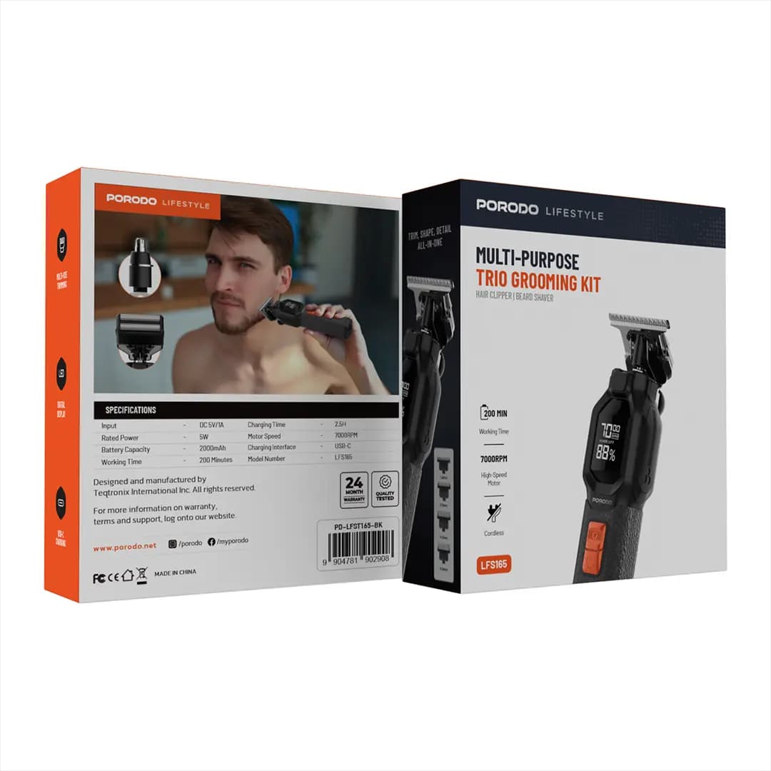 ریش تراش و ماشین اصلاح بدن حرفه ای چندکاره پرودو Porodo Lifestyle Multi-Purpose Trio Grooming Kit PD-LFST165-BK — تصویر ۴