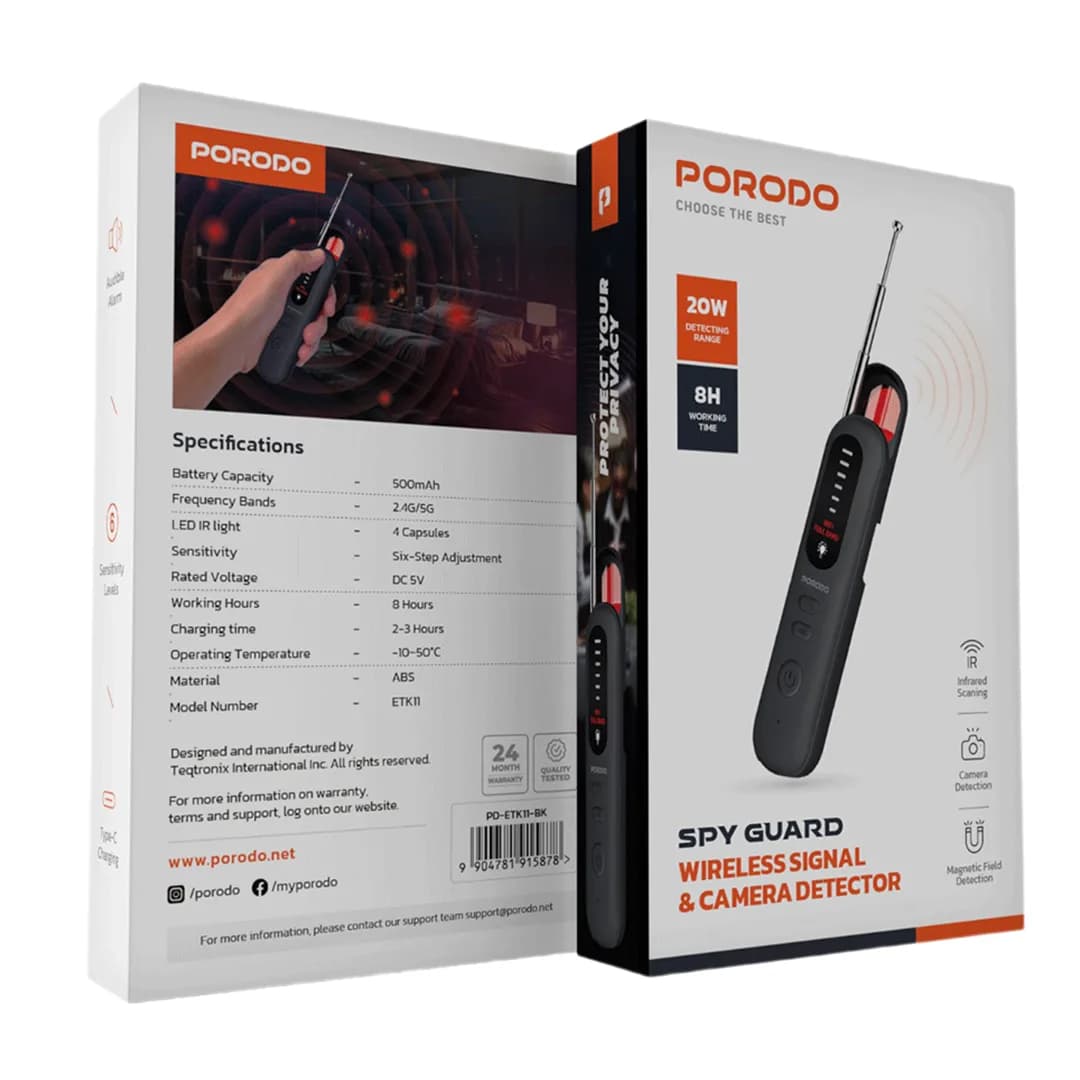 ردیاب امواج دوربین و میکروفون مخفی پرودو مدل Porodo Spy Guard Wireless Signal & Camera Detector PD-ETK11-BK — تصویر ۳