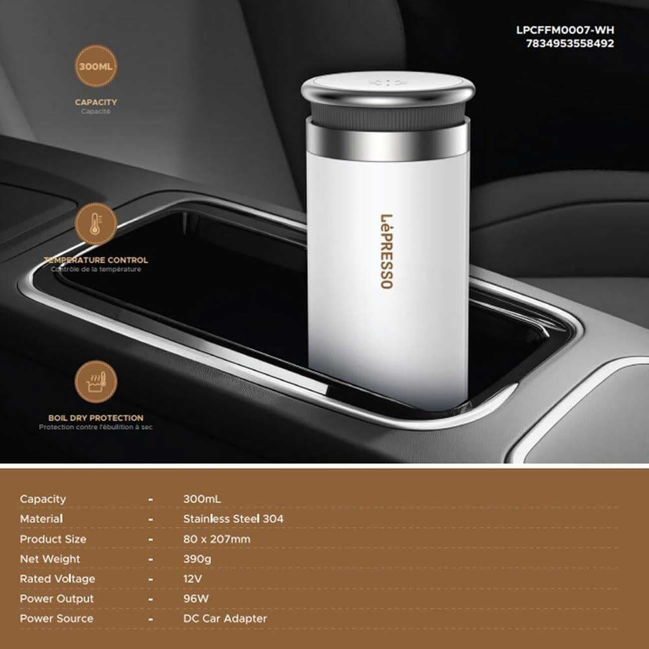 کتری برقی مسافرتی 300 میلیلیتری لپرسو Lepresso Lp007 Portable Outdoor Electric Kettle With Car Adapter LPCFFM0007-WH — تصویر ۴