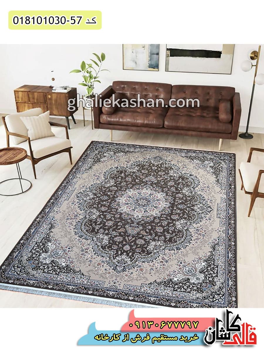 فرش 1000 شانه طرح فریمان زمینه گردویی کاشان — تصویر ۴