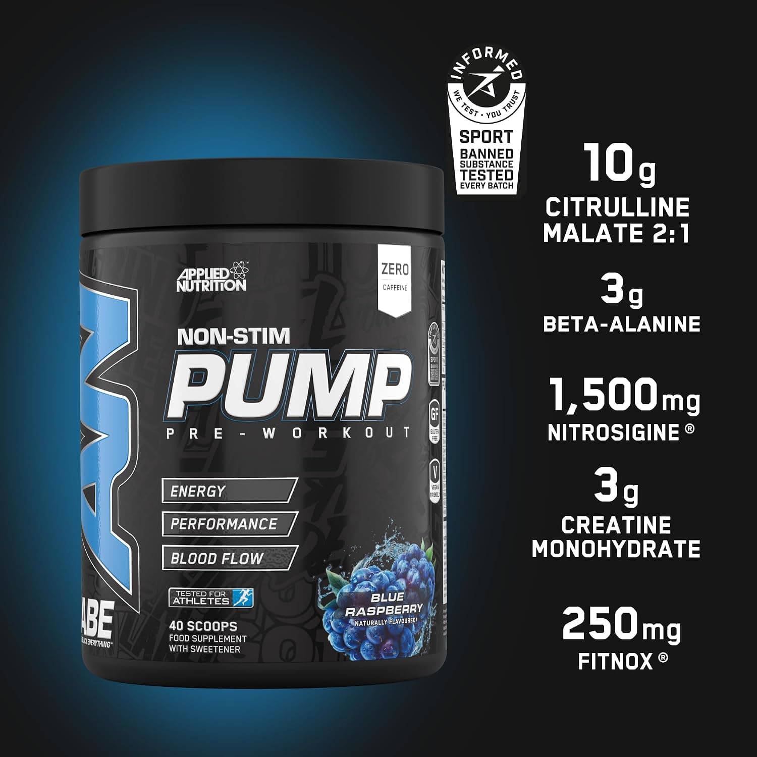 پری ورک اوت ABE Pump بدون محرک اپلاید نوتریشن طعم تمشک آبی | ۵۰۰ گرم — تصویر ۲