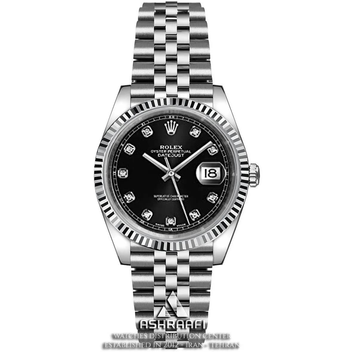 ساعت رولکس دیت جاست مردانه نقره ای صفحه مشکی با ایندکس نگین+ارسال رایگان — تصویر ۳